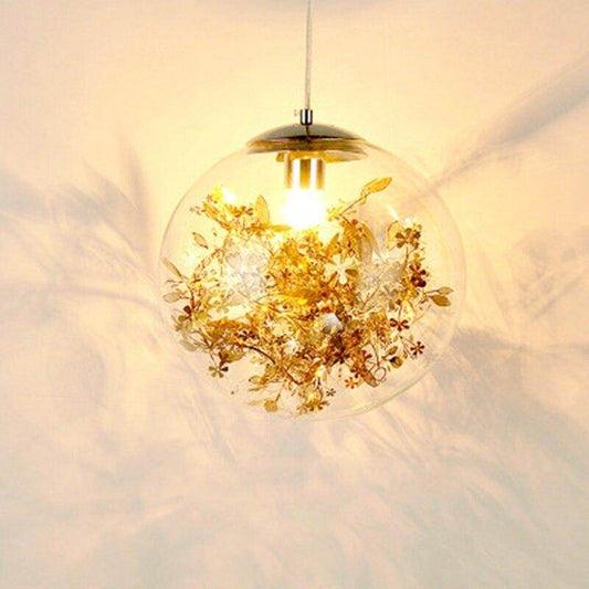 Modern Pendant Light Glass Ball Lamp With Metal Leaf Flower Glass Kitchen Bedside Hanging Lamp Kitchen Suspension Light