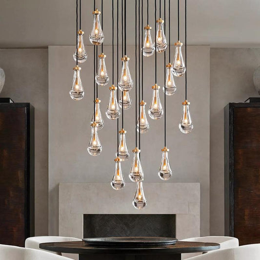 Light Luxury Full Copper Glass Creative Water Drop Chandeliers