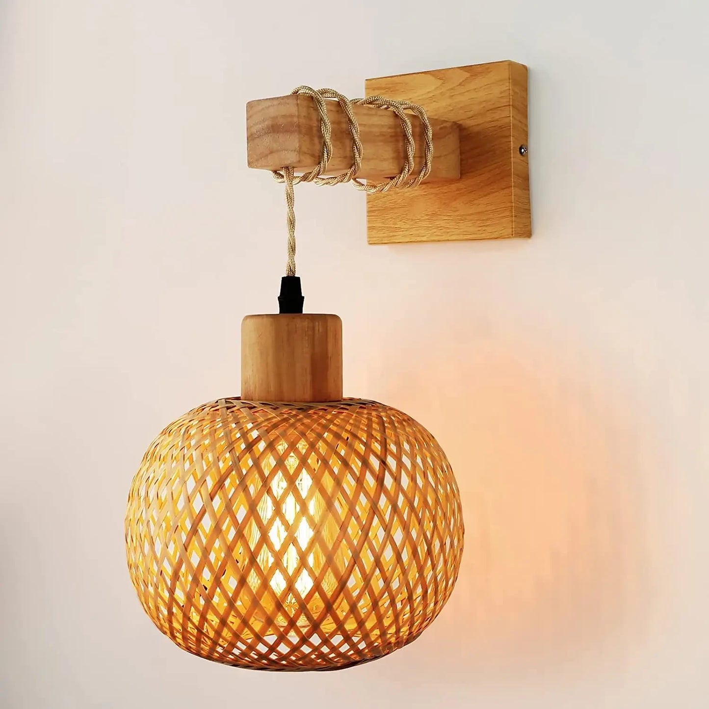 Retro Bamboo Wall Lamp Restaurant Rattan Lighting Bedside Bedroom Farmhouse Country Interior Background Wall Lamp