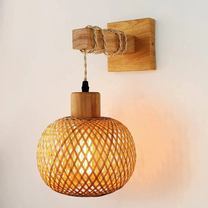 Retro Bamboo Wall Lamp Restaurant Rattan Lighting Bedside Bedroom Farmhouse Country Interior Background Wall Lamp