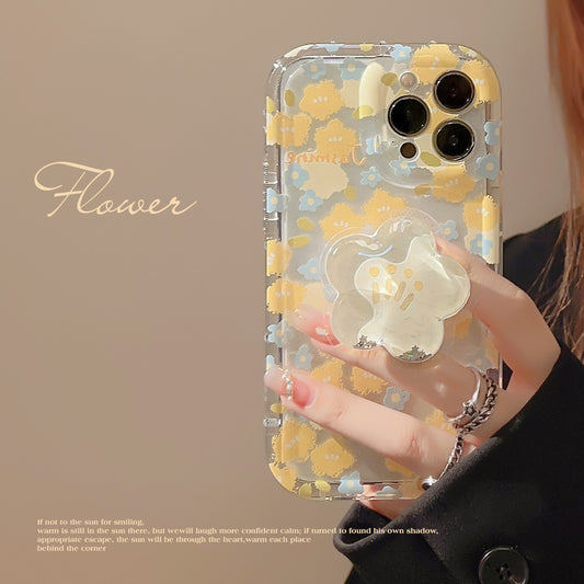 Fresh Flower Quicksand Grip Tok Holder TPU Soft Phone Case for IPhone 16 15 14 Pro Max 12 Mini 13 11 Pro X XS Max XR 8 Plus SE