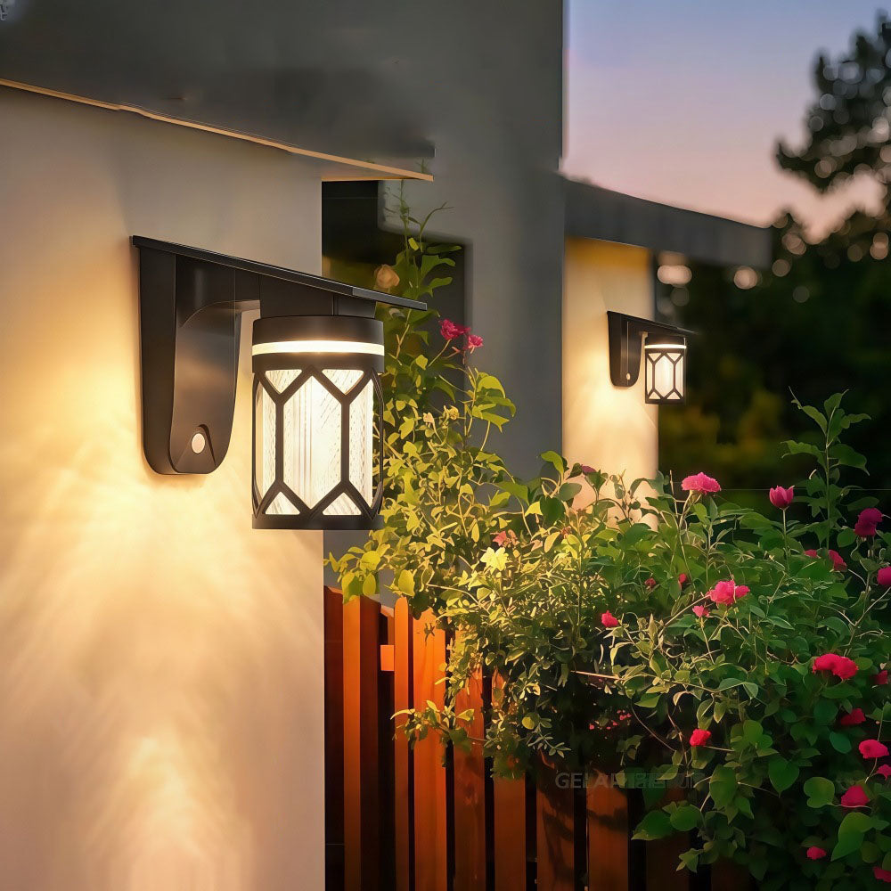Solar Wall Lights Outdoor Waterproof IP54 3 Color LED Lantern Safety Light for Patio Garden Deck Porch Barn Garage