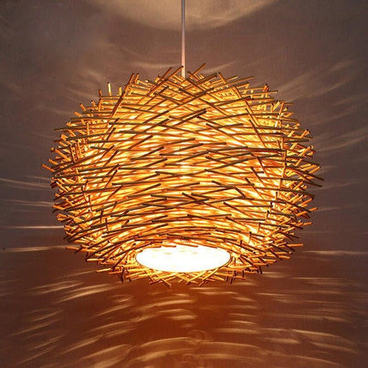Handmade Bird Nest Pendant Light Wicker Wood Hotel Restaurant Dinning Room Cafe Bar Nordic Rattan lustre Modern Hanging Suspension