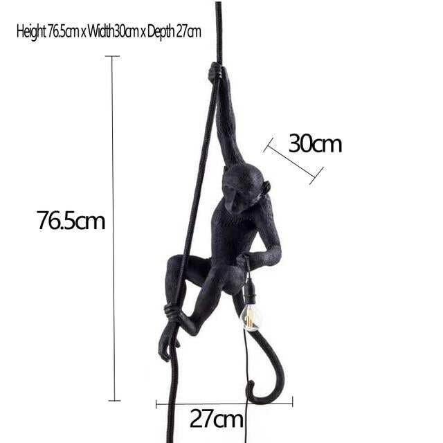 Modern Black Monkey Lamp Hemp Rope Pendant Lights American Country Resin Loft Industrial Hanging Luminaire Home Decor