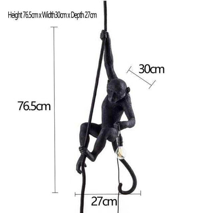 Modern Black Monkey Lamp Hemp Rope Pendant Lights American Country Resin Loft Industrial Hanging Luminaire Home Decor