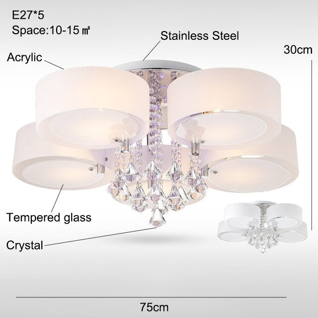 Modern Crystal Ceiling Lights Living Fashionable Design Light Dining  Changeable Led Ceiling Lamp Bedroom White Shade Acrylic