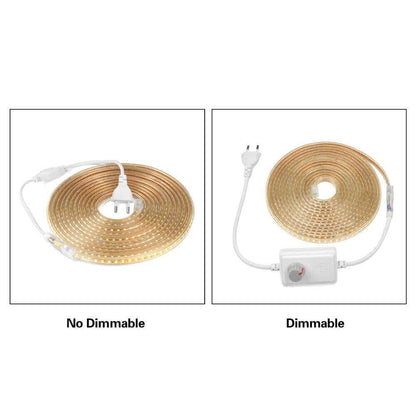 Super Bright SMD2835 Dimmable 220V LED Strip Light 1M/5M/10M/15M/20M/25M Kitchen Outdoor Garden Lamp Tape with EU Plug