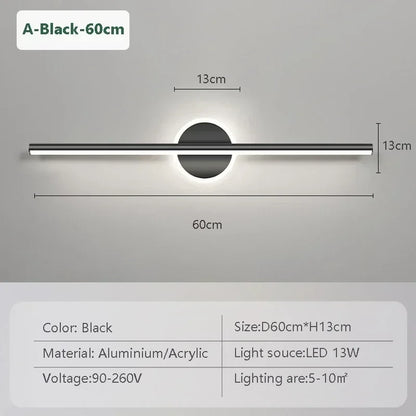 Modern LED Wall Lamp Mirror Front Light 40/60cm Simple Gold Black Indoor Lighting Fixture