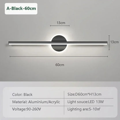 Modern LED Wall Lamp Mirror Light Bathroom Toilet Black Gold Long Strip Fixture Led Lighting Lamps