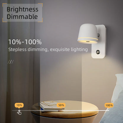 LED Dimmable Wall Lamp with On/Off Switch Adjust Brightness and 3-CCT Rotation Wall Sconce for Bedside Living Room