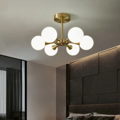 Luxury Copper LED Ceiling Chandelier Nordic White Glass Ball Ceiling Lamps Living Dining Room Bedroom Light