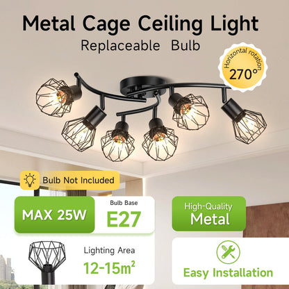 Metal Cage Ceiling Chandelier Vintage E27 Ceiling Lights Indoor Multi heads Chandelier For Living Room Kitchen Lighting Fixture