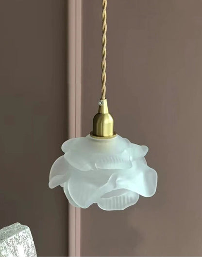 French Romantic Small Rose Glass Chandelier Lighting Bedside Bedroom Vintage Brass Light Luxury Hanging Lamp Living Dining Room