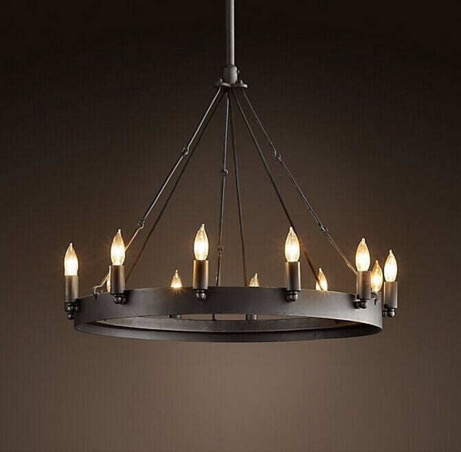 Round Wrought Iron Chandelier Living Room Bar Living Room Decorative Personality Cafe Candle Chandelier