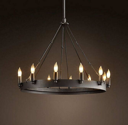 Round Wrought Iron Chandelier Living Room Bar Living Room Decorative Personality Cafe Candle Chandelier
