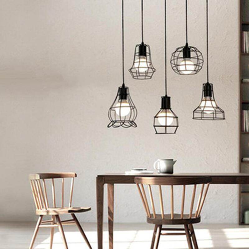LED Indoor E27Modern Cage Pendant Light Iron Minimalist Retro Scandinavian Loft Pendant Lamp Metal Hanging RestaurantLamp