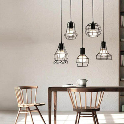 LED Indoor E27Modern Cage Pendant Light Iron Minimalist Retro Scandinavian Loft Pendant Lamp Metal Hanging RestaurantLamp