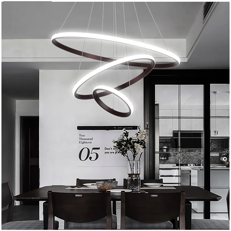 Modern LED Pendant Lights Hang Lamp Living Room Foyer White Coffee Black External Illumination Ring Lighting Luminaria Abajur De