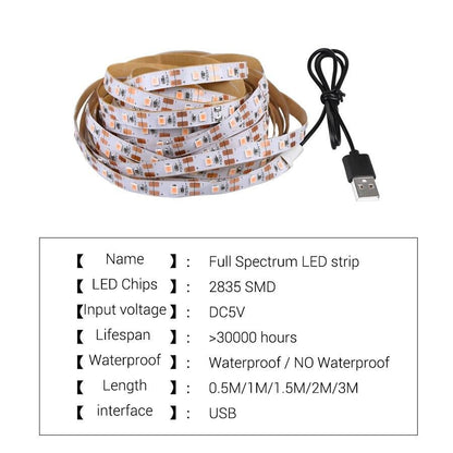 DC  USB LED Grow Light Strip Lamp Full Spectrum Fitolampy For Vegetable Flower Seedling Plant Light Tent Growing Phyto Lamps