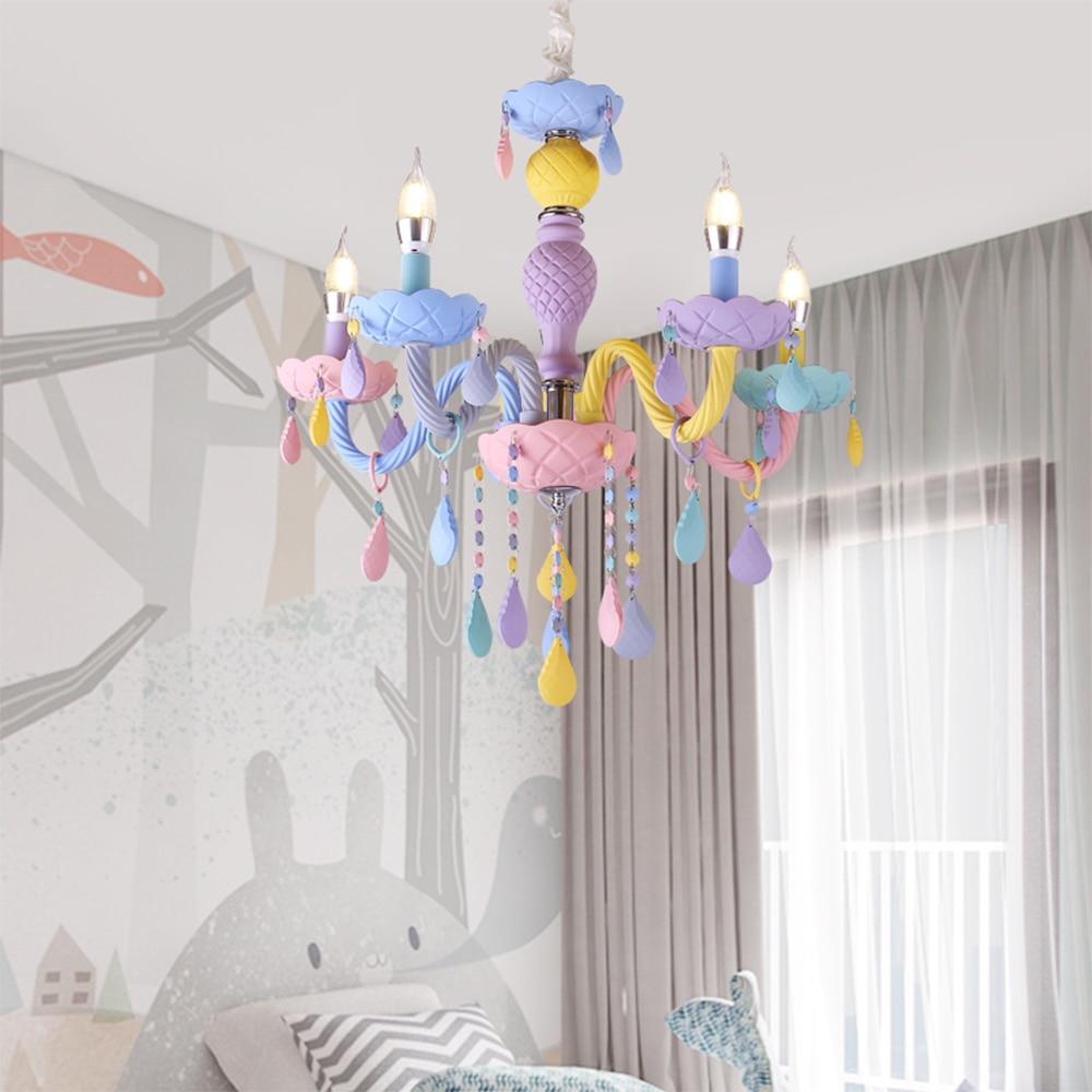 Colorful Crystal Chandelier Macaron Color Droplight Children Bedroom Lamp Creative Fantasy Luminaire Stained Glass Lustre