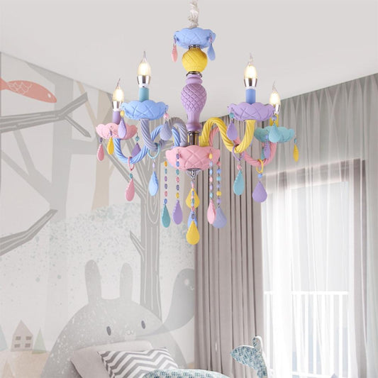 Colorful Crystal Chandelier Macaron Color Droplight Children Bedroom Lamp Creative Fantasy Luminaire Stained Glass Lustre