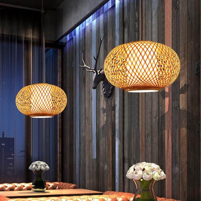 Hand Knitted Bamboo Pendant Light,Japan Style E27 For Restaurant Bedroom Rustic Rattan Art Lampadario Industrial Lamp Suspendues