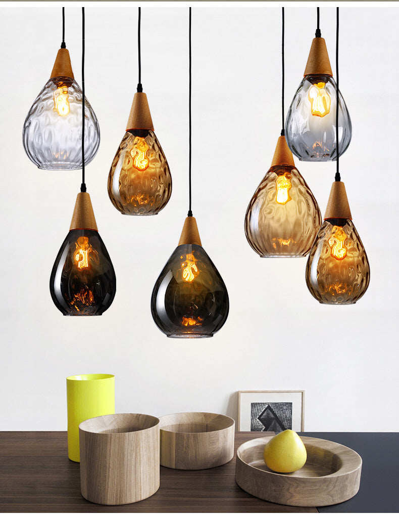 Living Room Bar Solid Wood Lighting Simple Creative Personality Single Glass Chandelier