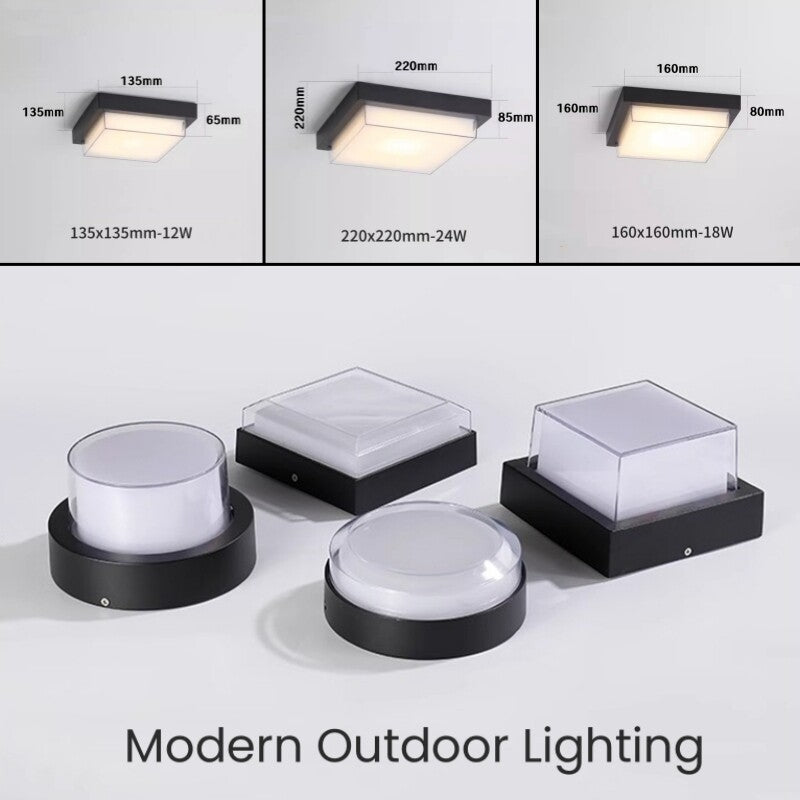 Square Outdoor LED Ceiling Lamp Surface Mounted Waterproof Sconces Garden Exterior Wall Lighting