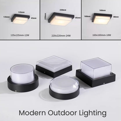 Square Outdoor LED Ceiling Lamp Surface Mounted Waterproof Sconces Garden Exterior Wall Lighting