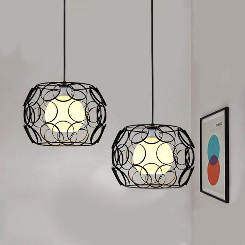 Modern Iron Painted Minimalist Corrugated Lampshade Pendant Lamp E27 LED Pendant Light For Living Room Bedroom Hallway Cafe