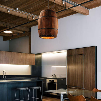American Modern Nature Loft Wood Wine Barrel E27 Hanging Vintage Pendant Lights For Dining Room Living Room Restaurant Cafe Bar