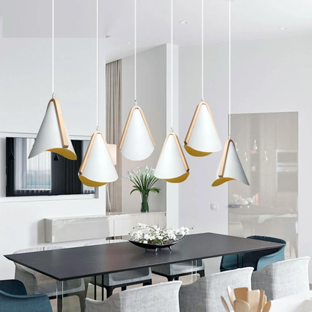 Nordic Pendant Light Wood Grain Modern Minimalist Creative Wrought  White Iron Lampshade  Lighting E27 Lamp Holder 1.2 m Wire