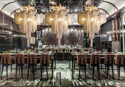 Modern Luxury Silver Gold Aluminium chain fringed Pendant Lamp Luxury Stair Pendant Hanging Light for Home Hotel Decoration