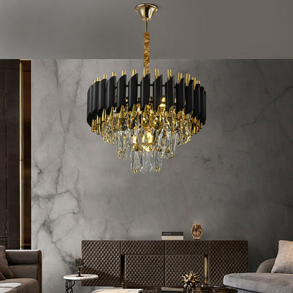 Modern 3-story Crystal Black Gold Chandelier Light 15.7 "Round Ceiling Lighting Dimmable Living Room Dining Room Foyer Bedroom