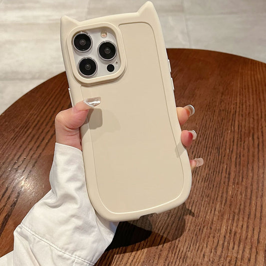 Cute Cartoon 3D Cat Ear Phone Case For iPhone 16 Plus 15 14 13 12 11 Pro Max Animal Design Matte Soft Silicone Protection Cover