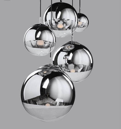 Modern Pendant Lights Silver Mirror Ball Hanglamp Globe Glass Led Lamp Kitchen Living Room Bedroom Home Suspension Luminaire