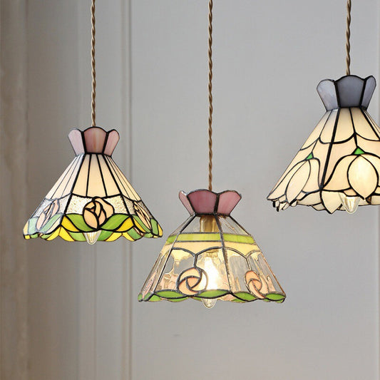 Color Tiffany Glass Pendant Light Industrial Loft Hanging Lamp Ceiling Chandelier Lighting Living Room Dining Kitchen Restaurant