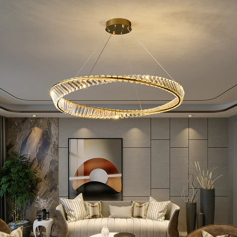 Dimmable Crystal Chandeliers Lighting Modern Ring Pendant Light LED Lamp Fixtures for Dining Room Livingroom Bedroom Kitchen