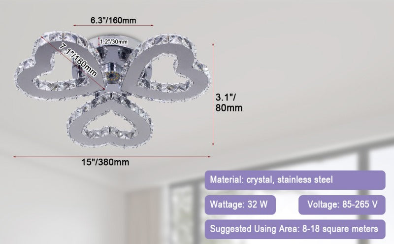 Modern LED Heart Shaped Three Rings Crystal Ceiling Lights Appliance Bedroom Light
