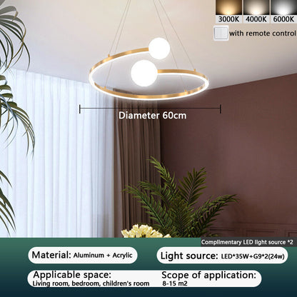 Children's room bedroom chandelier Scandinavian minimalist living room lamp creative gold ring art study chandelier