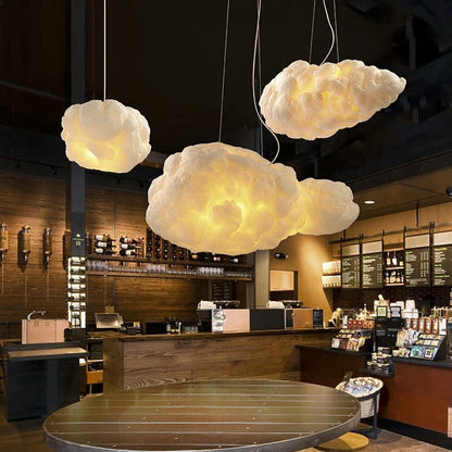 Creative White Cloud Pendant Lamp Silk Cotton E27 LED Stairwell Pendant Lights For Coffee Shop Children Kids