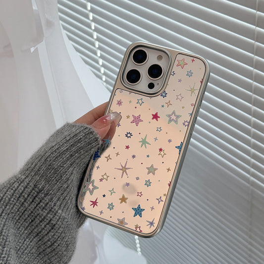 Full Screen Colorful Stars Makeup Mirror Phone Case for iPhone 12 13 14 15 16 17Pro Max AIR PLUSPlating Shockproof Cover
