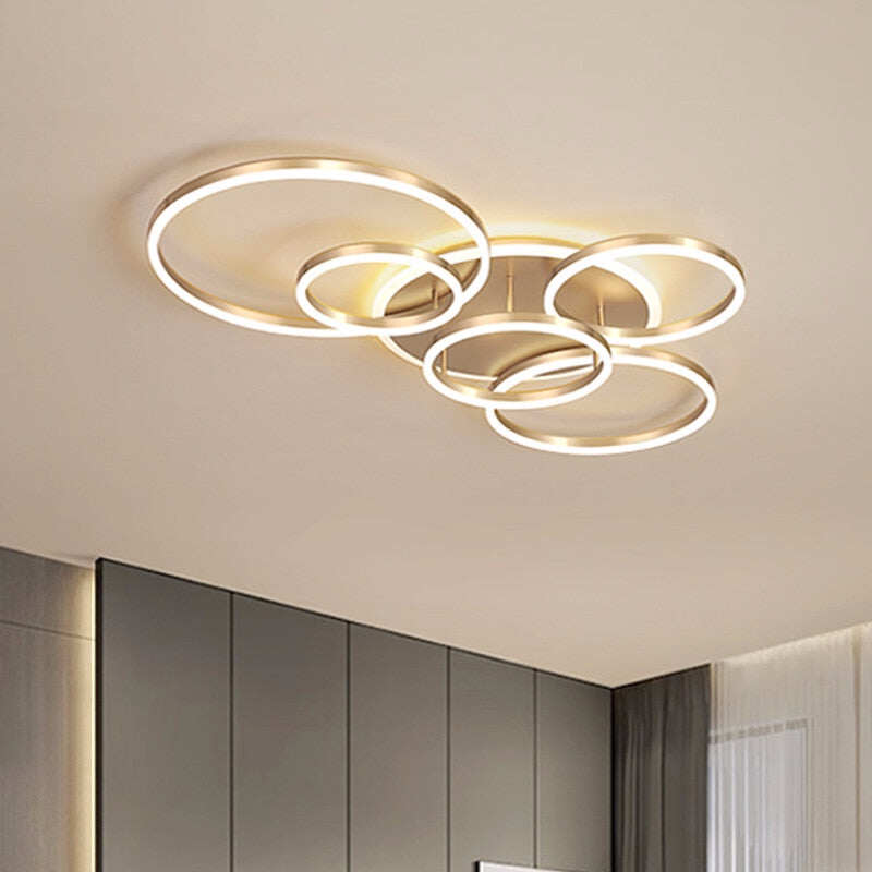 Modern Ceiling Lights For Living Room Circle Gold Brown LED Plafon Decor Bedroom Lamps Fixture With Remote Control Lustre
