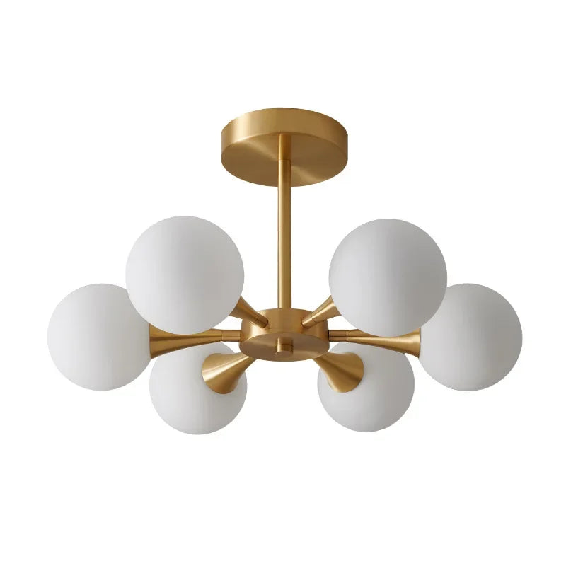 Luxury Copper LED Ceiling Chandelier Nordic White Glass Ball Ceiling Lamps Living Dining Room Bedroom Light