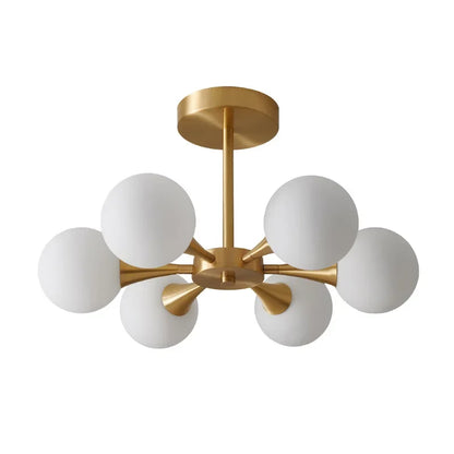 Luxury Copper LED Ceiling Chandelier Nordic White Glass Ball Ceiling Lamps Living Dining Room Bedroom Light