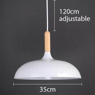 Pendant Light 35cm Diameter Matte Aluminum Lampshade 10cm Iron Base Solid Wood Accessories 1.2 m Suspension Line E27 Lamp Holder
