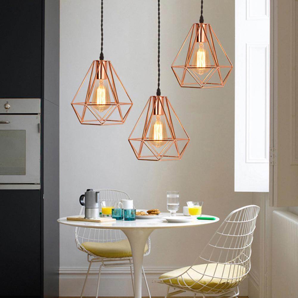 Modern Plating Metal Cage Pendant Lamp,Vintage Plating Rose Gold Birdcage Creative Hanging Lamp For Restaurant Living Room