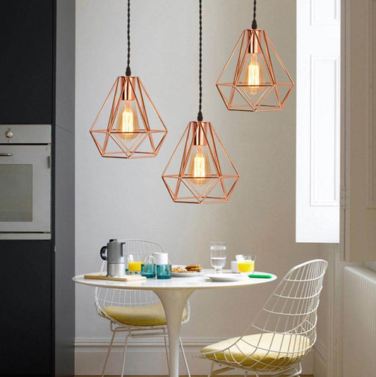 Modern Plating Metal Cage Pendant Lamp,Vintage Plating Rose Gold Birdcage Creative Hanging Lamp For Restaurant Living Room