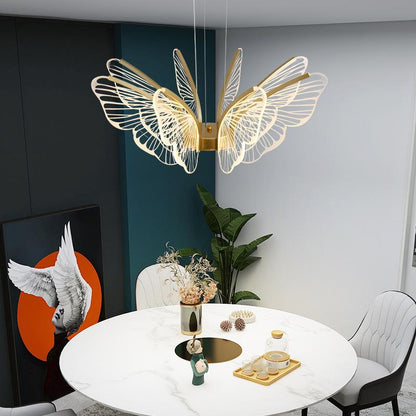 Led Iron Butterfly Three Color Dimming Glass Chandelier