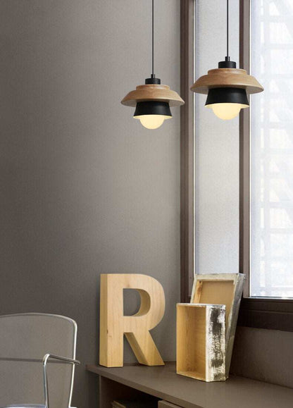 The Nordic modern minimalist bedroom small chandelier iron wood bowl hall creative personality Macarons restaurant LED lamp